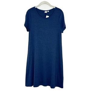 GAP Women's A-line Knit Jersey Short Sleeve Navy Blue Knee Length Dress Sz M New